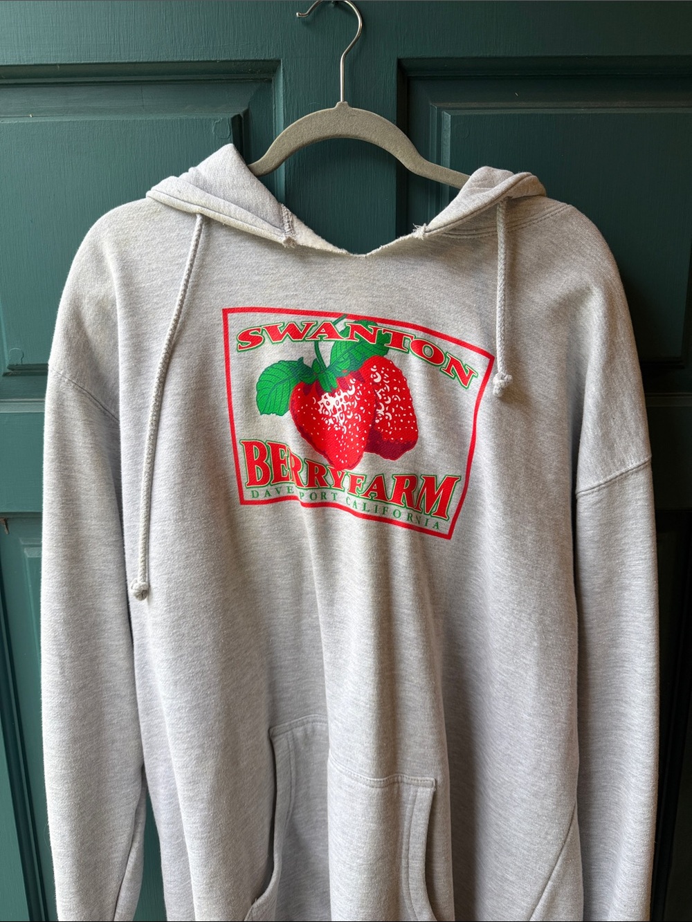 Gray Hooded Sweatshirt with Strawberry Graphic